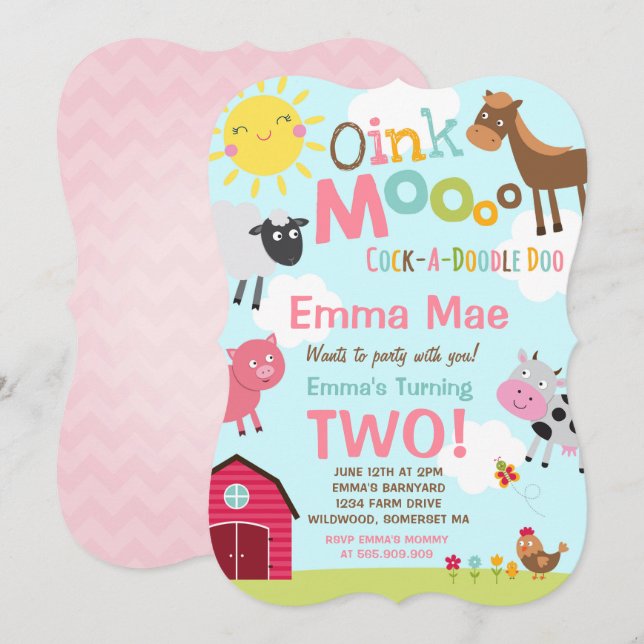 Farm Birthday Invitation Old MacDonald Farm Party (Front/Back)