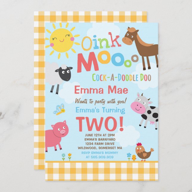 Farm Birthday Invitation Old MacDonald Farm Party (Front/Back)