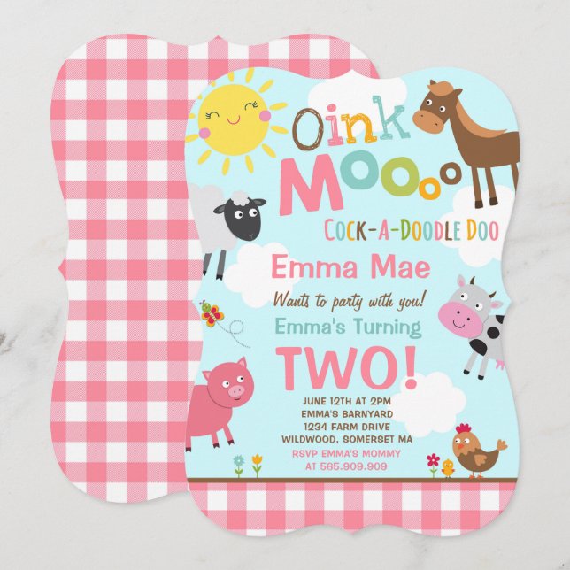 Farm Birthday Invitation Old MacDonald Farm Party (Front/Back)