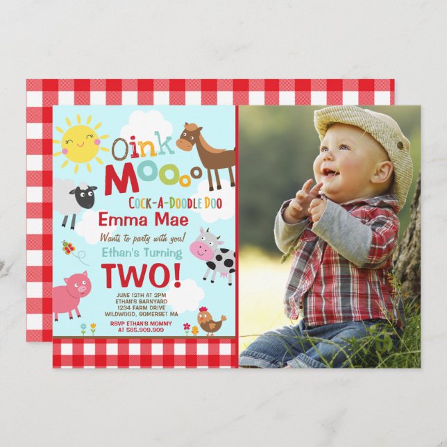 Farm Birthday Invitation Old MacDonald Farm Party (Front/Back)