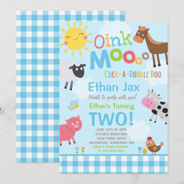 Farm Birthday Invitation Old MacDonald Farm Party (Front/Back)