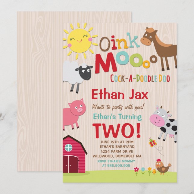 Farm Birthday Invitation Old MacDonald Farm Party (Front/Back)