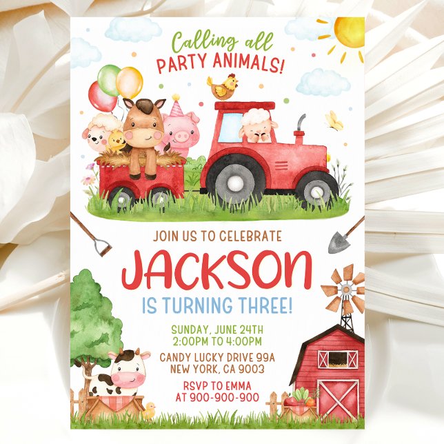 Farm Birthday Invitation, Red Barnyard Invitation (Creator Uploaded)