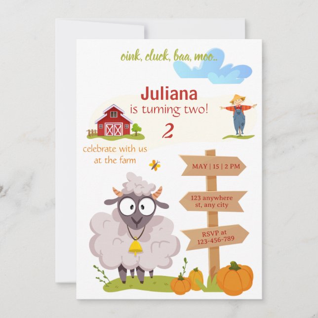Farm Birthday invitation template Bernard invite (Front)