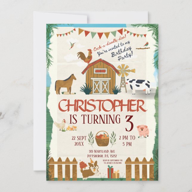 Farm Birthday kids barnyard  Invitation (Front)