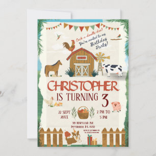 Farm Birthday kids barnyard Invitation
