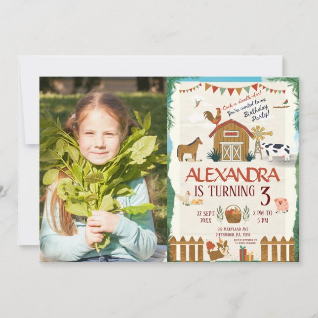 Farm Birthday kids barnyard Photo Invitation (Front)