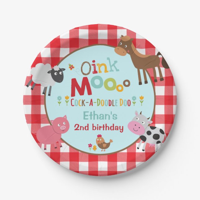Farm Birthday Paper Plate 7" Old MacDonald Party (Front)