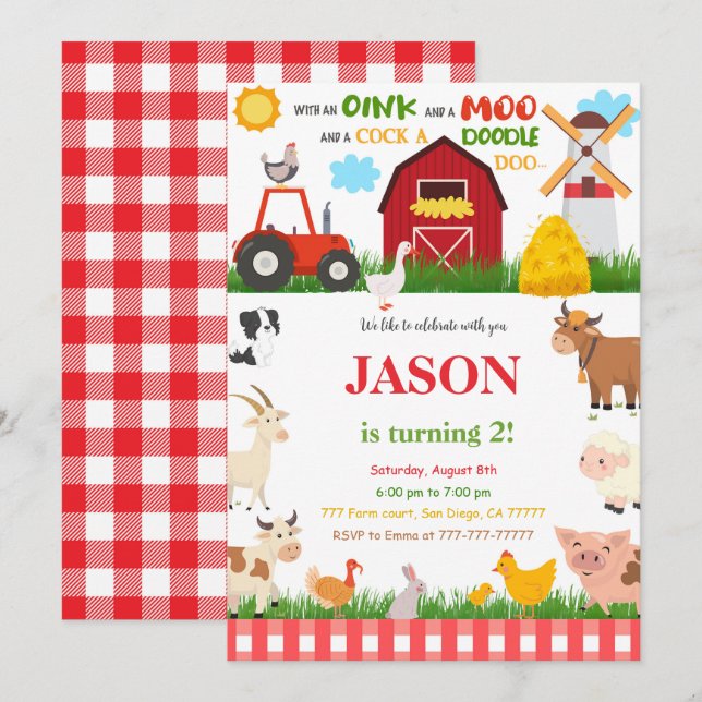Farm Birthday Party Invitation (Front/Back)