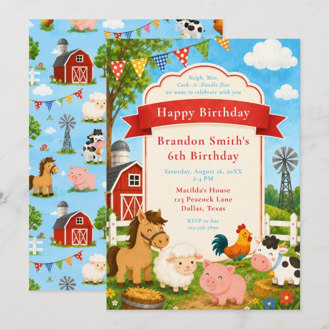 Farm Birthday Party Invitation (Front/Back)