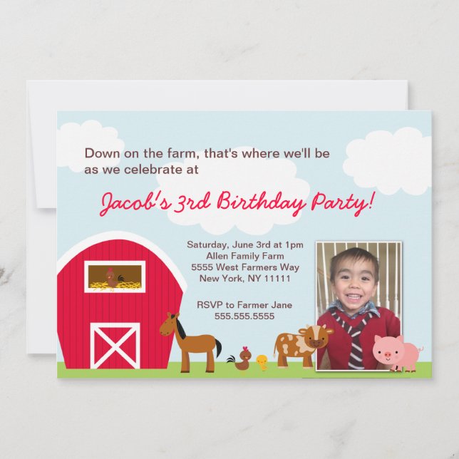 Farm Birthday Party invitation - with Photo (Front)