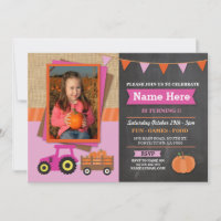 Farm Birthday Party Pumpkin Tractor Photo Invite