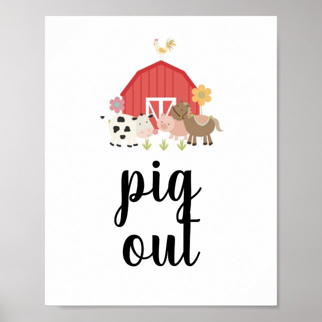 Farm Birthday Party Sign Pig Out food sign (Front)