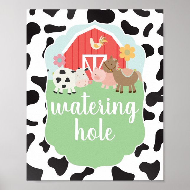 Farm Birthday Party Sign Watering Hole (Front)