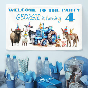Farm Birthday Tractor Animal Party Welcome Banner