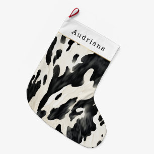 Farm Black Cream Cow Print Christmas Large Christmas Stocking