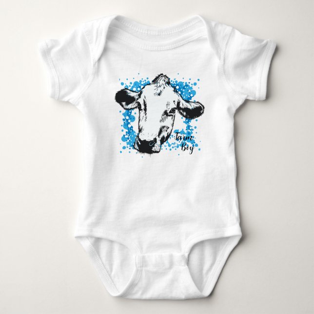  Farm Boy Blue Cow Baby Bodysuit (Front)