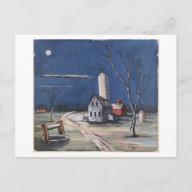 Farm by Moonlight Painting Postcard (Front)