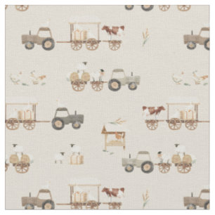 Farm Cart Tractor homestead farmhouse Beige Fabric