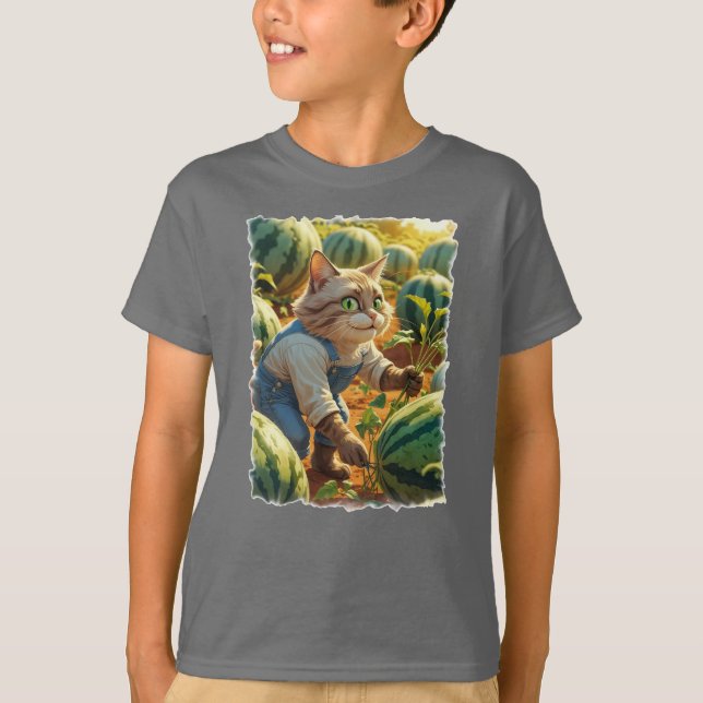 Farm Cat weeding his watermelon patch! T-Shirt (Front)