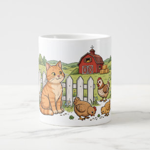 Farm Cats & Chickens by the Picket Fence Large Coffee Mug