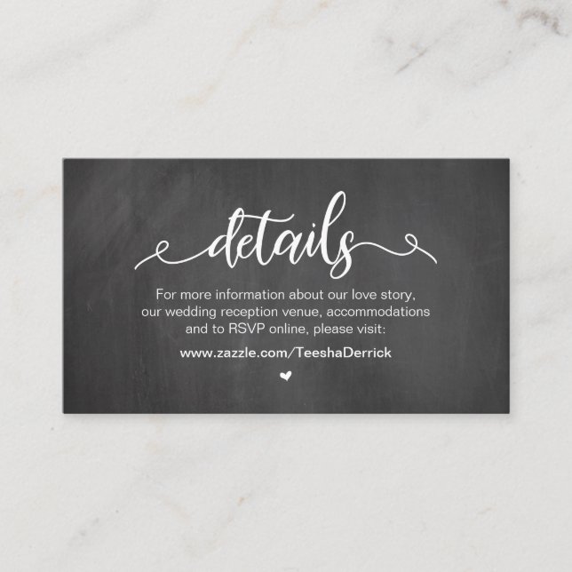Farm Chalkboard, white font,  Wedding Details Enclosure Card (Front)