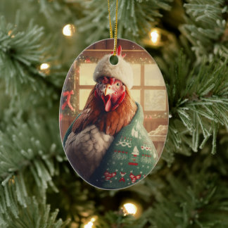 Farm Chicken Animal, Kawaii Cute Pet Lover Gift Ceramic Tree Decoration