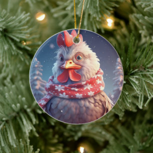 Farm Chicken Animal, Kawaii Cute Pet Lover Gift Ceramic Tree Decoration