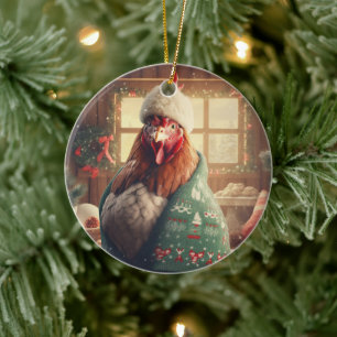 Farm Chicken Animal, Kawaii Cute Pet Lover Gift Ceramic Tree Decoration