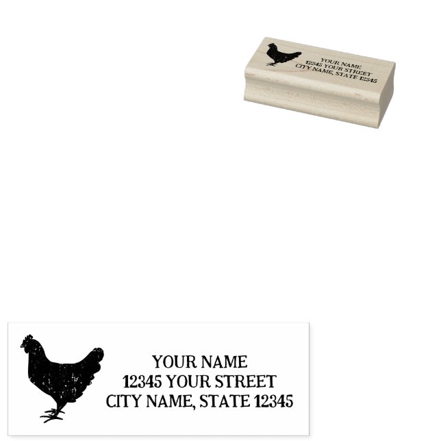 Farm chicken eggs animal silhouette custom address rubber stamp (Stamped)