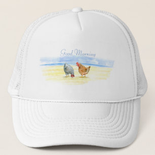 FARM CHICKEN HAT, LOVELY HENS EATING TRUCKER HAT