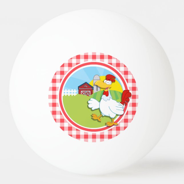 Farm Chicken; Red and White Gingham Ping Pong Ball (Front)