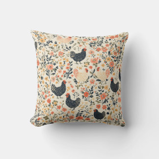 Farm Chickens, Hens \ Flowers Cottage  Cushion
