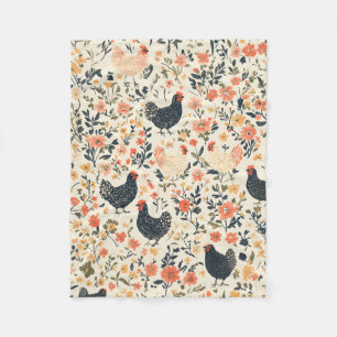 Farm Chickens, Hens \ Flowers Cottage Fleece Blanket