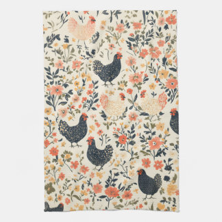Farm Chickens, Hens \ Flowers Cottage  Tea Towel