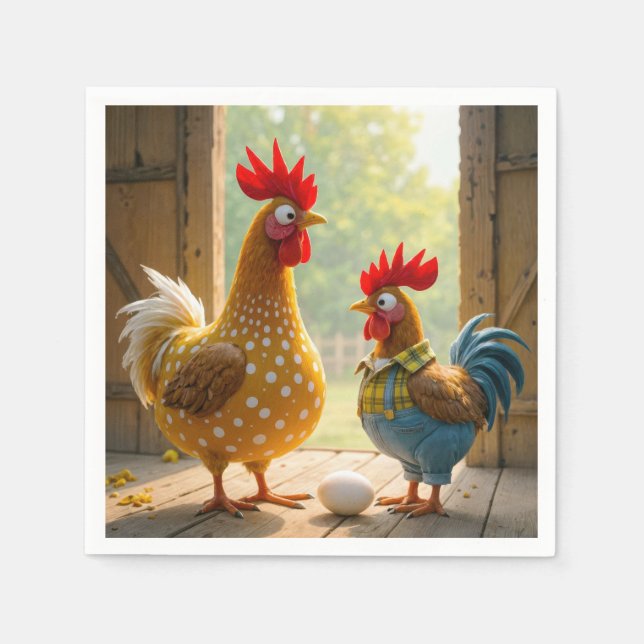  Farm Chickens With Egg Napkin (Front)