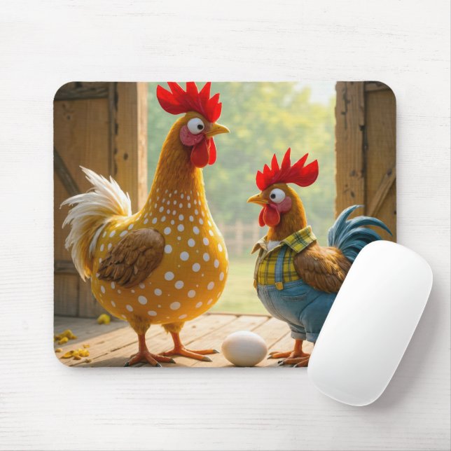 Farm Chickens With White Egg Mouse Mat (With Mouse)