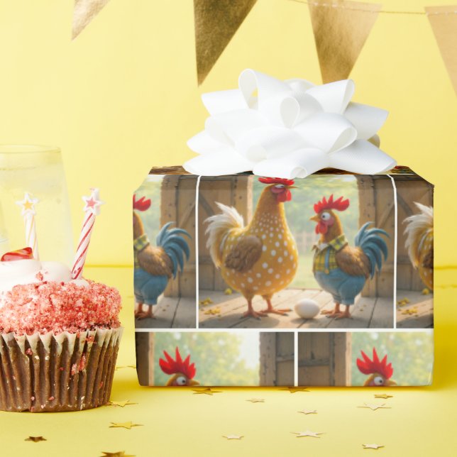 Farm Chickens With White Egg Wrapping Paper (Birthday Party)