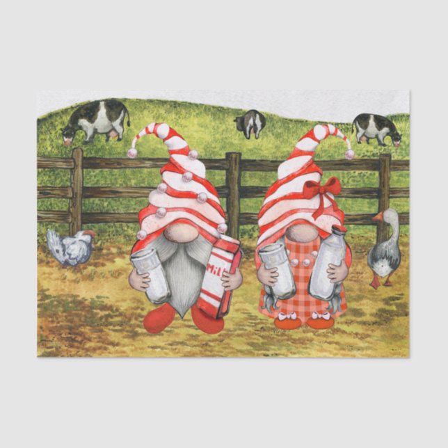 Farm Country Cow Milking Gnomes Landscape Tissue Paper (Front)