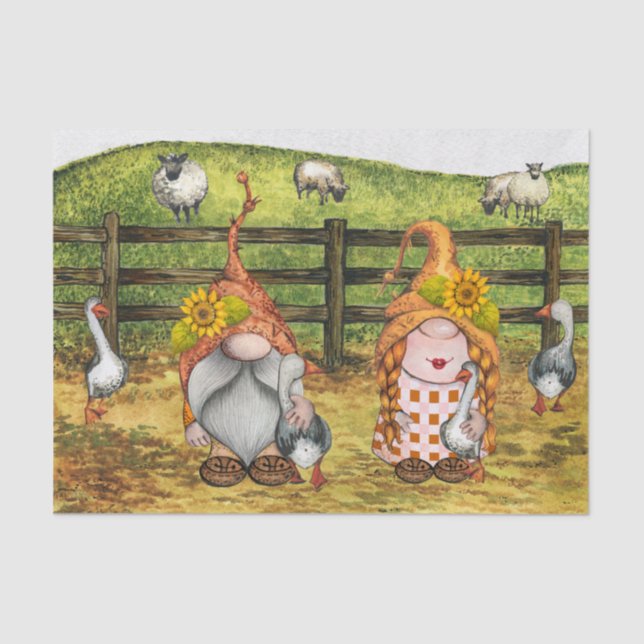 Farm Country Gnome Goose Sheep Landscape Tissue Paper (Front)
