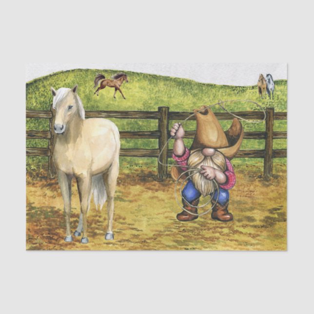 Farm Country Horse Cowboy Gnome Landscape Tissue Paper (Front)