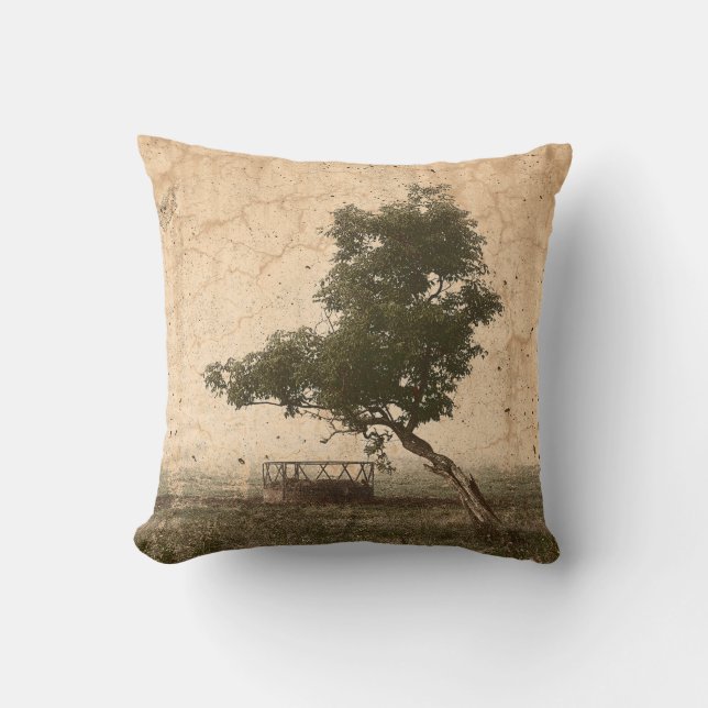 Farm Country Rustic Vintage Antique Beige Tree Cushion (Front)