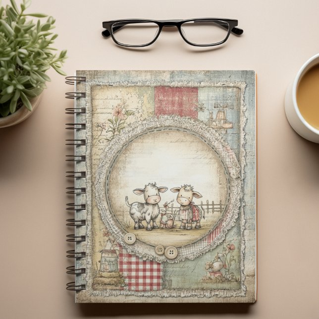 Farm Cow and Bull Cute Vintage Pattern  Notebook (Creator Uploaded)