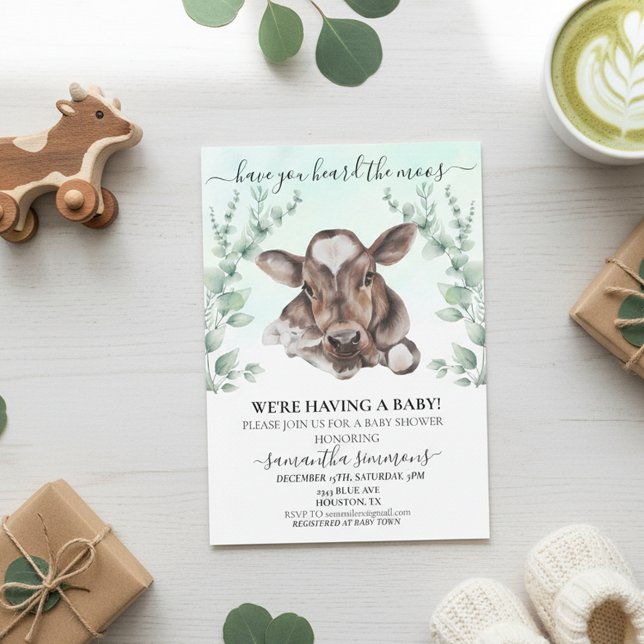 Farm Cow Calf Baby Shower Eucalyptus   Invitation (Creator Uploaded)