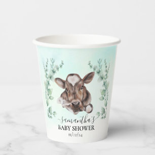 Farm Cow Calf Baby Shower Eucalyptus    Paper Cups