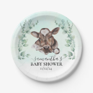 Farm Cow Calf Baby Shower Eucalyptus   Paper Plate