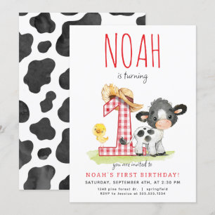 Farm Cow First Birthday Invitation