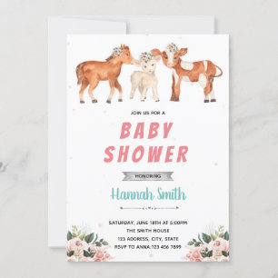 Farm cow horse sheep baby shower party invitation