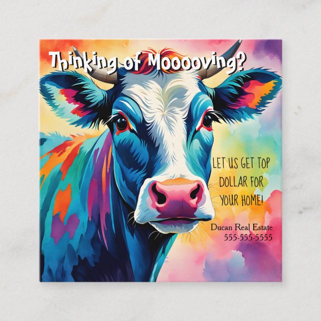 farm cow referral real estate marketing sell square business card (Front)