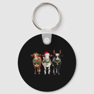 Farm Cow Reindeer Santa Hat Christmas Lights Funny Key Ring
